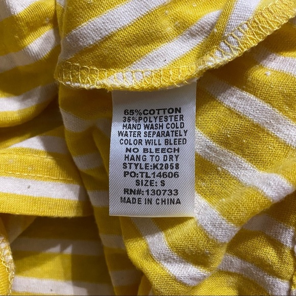 Umgee Oversized Yellow Stripee Crochet Shark Bite Hem Top - Picture 5 of 5